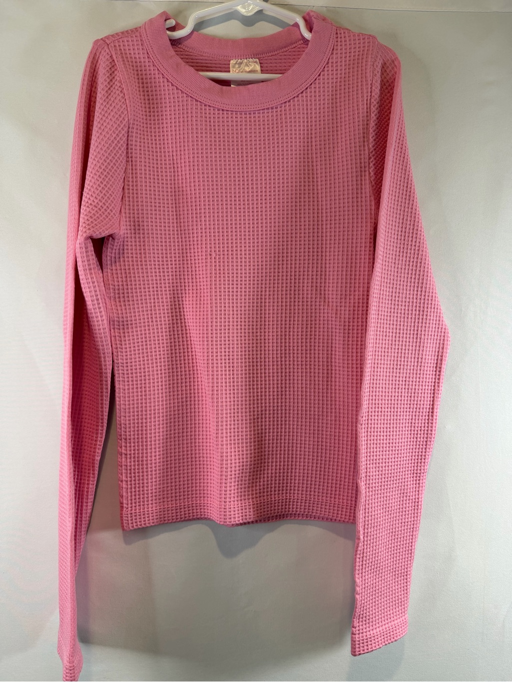 No Boundaries Pink Waffle-Knit Long Sleeve Tee